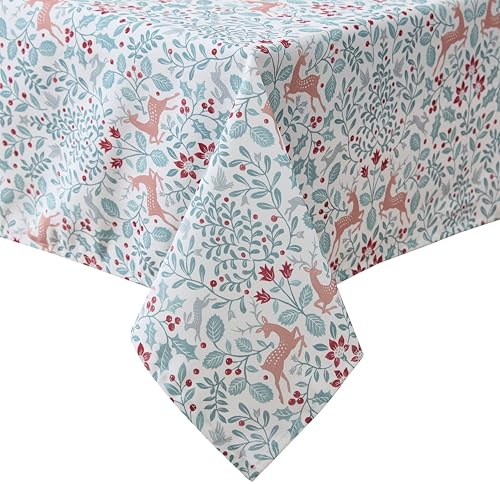 Laura Ashley Tovaglia decorativa, resistente alle pieghe e alle macchie, a prova di fuoriuscite, impermeabile, facile da pulire, lavabile, tessuto in poliestere, 178 cm rotonda, renna al trotto