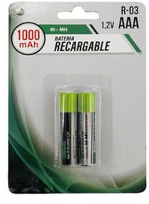 Pilas Recargables AAA 1000 mAh 2 Unidades, Ideales para Dispositivos electrónicos y Juguetes.