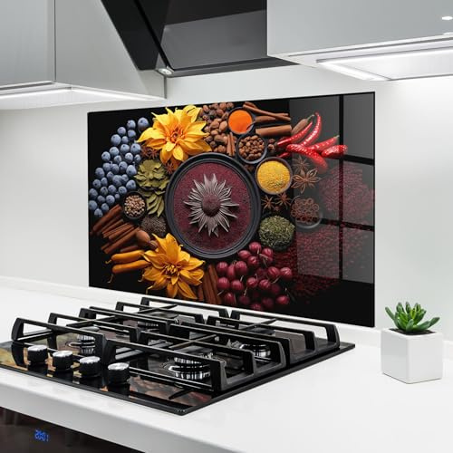 ARTHUB® Küchenrückwand aus Glas 60x100 cm, 4mm ESG | Spritzschutz, Glasplatte, Herdspritzschutz, Wandschutz für Herd, Hartglas, Lebensmittel, Gewürze, Spicess Autumn