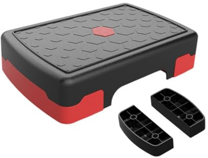 perfk Aerobic-Stepper, Workout-Stepper, multifunktionales, platzsparendes Balance Board, Übungs-Step-Plattform für das Fitnesstraining im Fitnessstudio, Rot Schwarz mit Riser