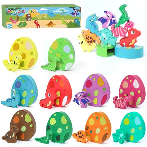 LZDMY Montessori Spielzeug ab 1 Jahr, Baby Holzspielzeug Dino Eier Motorikspielzeug, Steckspiel Holzpuzzle Montessori Eier Sortierspiel Kinder Spielzeug Geburtstag Ostern Geschenk Mädchen & Junge
