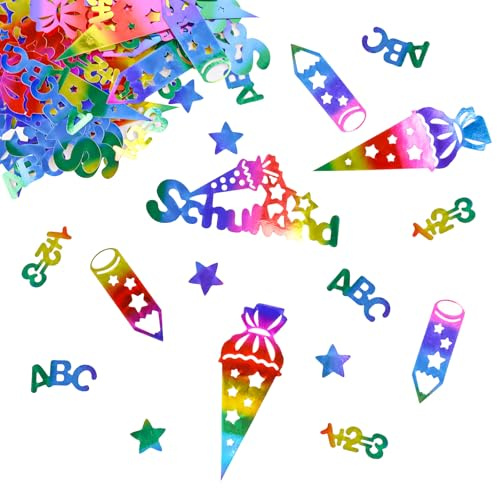 KOBOKO Glitzer Tischdeko Einschulung Konfetti Groß, 100 Stück | Schulkind 2026 Deko Konfetti, Schulanfang Deko, Streudeko Einschulung Schultüte Deko, Glitzer Confetti für Schuleinführung