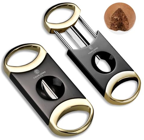 CLZOONG V-Cut Cigar Cutter Stainless Steel Cigar Guillotine Scissors Sharp Blade Portable Cigar Accessories Gift for Men (Gold)
