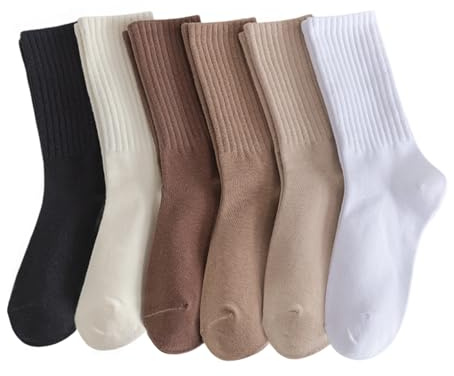 QILUCKY Womens Socks, 6 Pairs Women's Crew Ankle Sock, Cotton Breathable Wicking, Women's Fashion Socks, Suitable for Sports, Leisure and Parties (UK 4-7)