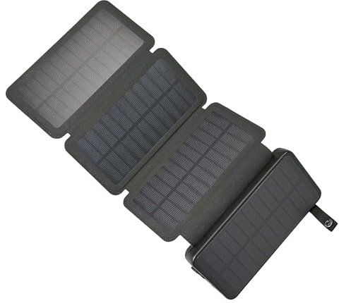 Solar Charger 20000mAh, Outdoor USB C Portable Power Bank with 4 Solar Panels, New 3A Fast Charge External Battery Pack with 2 USB Outputs Compatible with Smartphones, Tablets, etc. (Black)