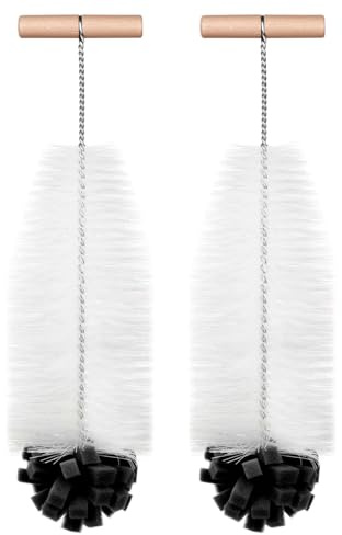 AOOTE 2Pcs Bottle Brush for Cleaning, 33cm Narrow Neck Bottles Flask Cleaner Brush Compatible with SodaStream Glass Bottle, Cleaner Brushes with Wood Handle, Hard Bristles and a Soft Spong, Black