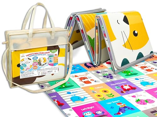 Teorema Giocattoli, Tappeto Gioco Bambini 200x180, Tappeto Neonato Gattonamento Double Face, Tappetino Morbido per Cameretta, Impermeabile con Borsa Trasporto, Tappeto Tummy Time facile da Pulire