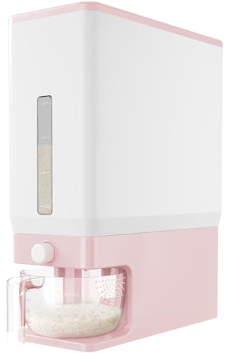 Lifewit Rice Dispenser 25 Lbs(11.3kg), Rice Storage Container Sealed Moisture Proof with Measuring Cup for Kitchen Pantry Household, BPA-Free, 1 Pack Pink