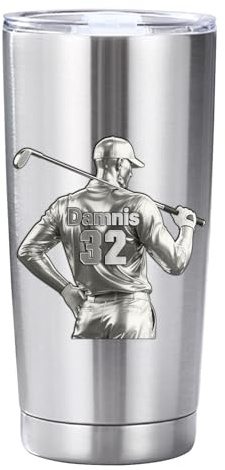Tazza isolata in acciaio inox con coperchio, per giocatore di golf, capacità 590 ml, con coperchio, nome e numero, regalo per gli amanti del golf, papà, uomini, ragazzi, mariti