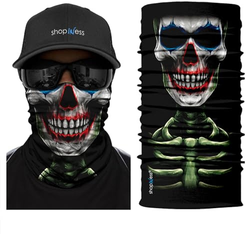 ShopINess Cache-Cou Moto Multifonction Tête de Mort – Tour de Cou Sport Homme Femme, Foulard Bandana Masque Crâne pour Moto, Ski, Randonnée, Halloween
