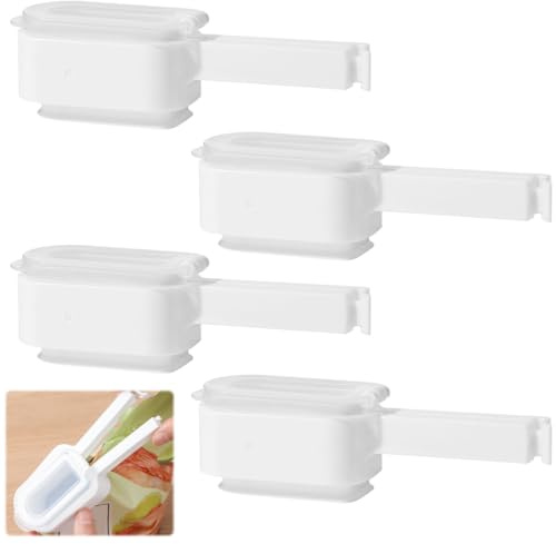 FuxFuis 4 Stück Verschlussclips Tütenclips Plastik Lebensmittel clips, Verschlussclips mit Ausschütter Wiederverwendbare Frischeclips 14*4.2cm Beutelclip Weiß Snack Clip Verschlussklammern für Beutel