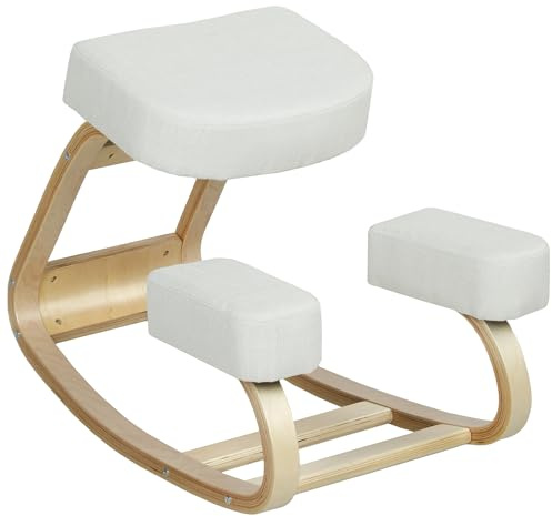 Vinsetto gepolsterter ergonomischer Stuhl mit Knierolle und Kissen, moderner Haltungsstuhl aus Birkenholz, Schaumstoff und Polyester, 51x69x58 cm, Creme