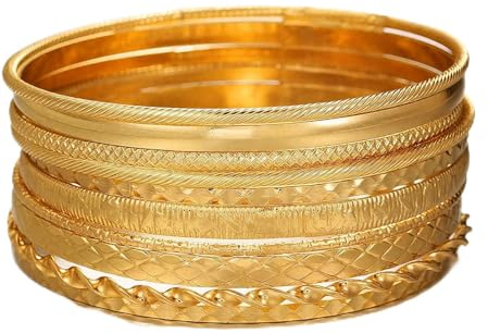 Neveance Gold Bangles for Women, 10PCS Stackable Gold Bangle Bracelet Set – Hypoallergenic Lightweight Bangles for Womens Indian Style Jewellery for Wedding Party Daily Wear