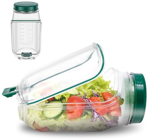 1Pcs Salad Pod Jar 700 ml Vertical Layering Salad Pod with Dressing Case and Detachable Lid, Side Opening Jar for Lunch, Leakproof Fruit Storage Jars for Office School Picnic Travel and Party(1 PCS)