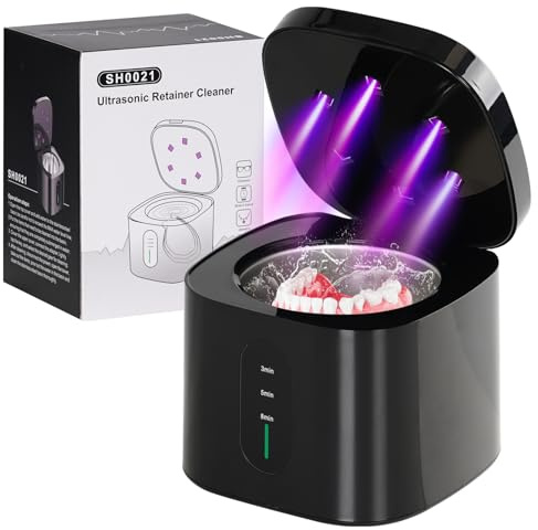 Ultrasonic Retainer Cleaner, 3/5/8 Minutes Timer, Retainer & Aligner Cleaner Machine for Dentures, Mouthguards, Toothbrush Heads, Jewelry Sonic Cleaner,Compact Portable Design, Low Noise (Black)