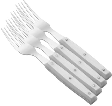 Arcos Tenedor de Mesa Acero Inoxidable 18/10 - Mango de Nylon Blanco, 195 mm - Ideal para Comedor y Cocina, Resistente y Duradero (Paquete de 4)