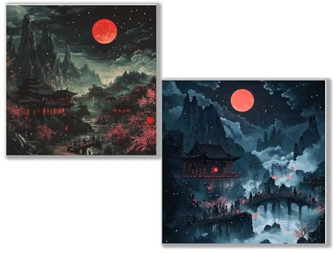 Diamond Painting Kit Completo, 5D rosso Diamante Painting Bambini Adulto , 2 Pezzi DIY Pittura Diamante, Diamantini Crystal Art Disegni per Bambini Adulto Regalo Decorazione di Casa80x80cm luna 0D-315