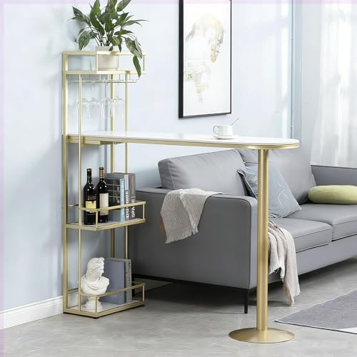Barbord med FöRvaringsställ Industriellt Bardiskbord I Hög HöJd för Kök Vardagsrum Matsal Entré(Gold,120x40x105cm)