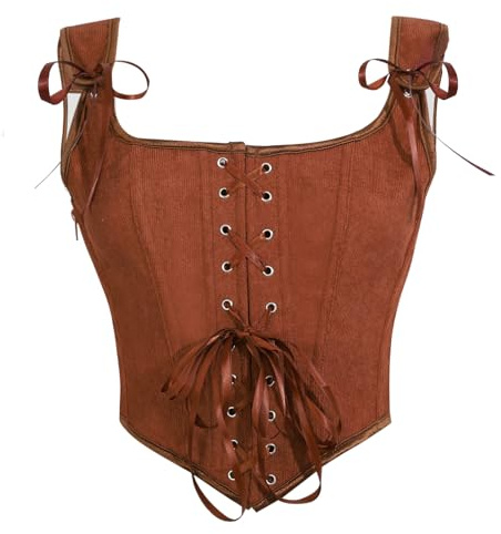 OPLERT Haut corset Renaissance pour femme, gilet vintage Cottagecore, bustier à lacets couvrant entièrement la poitrine