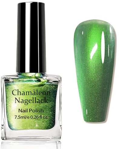 Glitzer Chamäleon Cateye Nagellack - Gold Grün Holographischer Chamäleon Lasereffekt, Reflektierender Green holografischer Nail Polish, Ohne UV Lampe, für Frauen Schimmer Nail Art (7.5 ml)