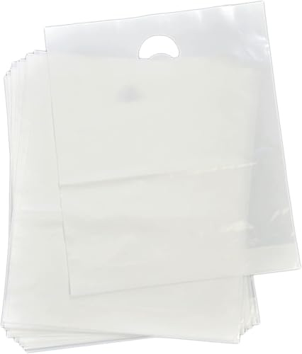 25 Strong Clear Transparent Colour Plastic Polythene Die Cut Handle Carrier Bags - Extra Large Size 22 x 18 x 3 54cm x 46cm + 7.5cm Varigauge Shopping Gift Boutique Party Fancy