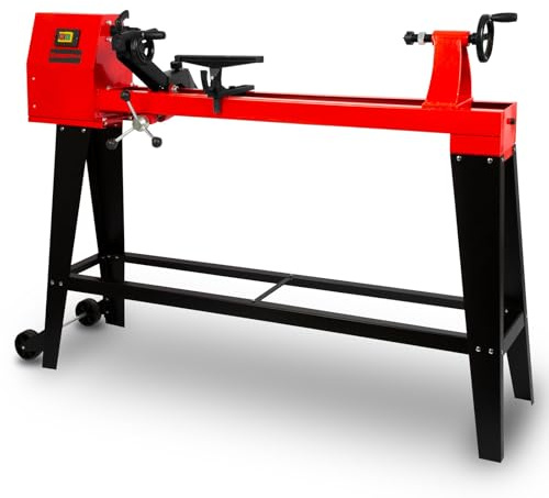 EBERTH Drechselbank 550 W für Holz mit stabilem Untergestell – 1000 mm Spitzenweite, Ø 350 mm Drechseldurchmesser, 4-stufiger Riemenantrieb, standfeste Holz-Drehbank