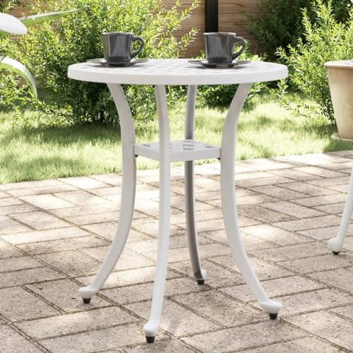 zylophax Gartentisch Weiß Aluminiumguss wetterfest Ø48x53 cm Balkontisch Outdoor Terrassentisch Loungetisch Outdoor Gartentische Tisch Balkon Terassentisch außen