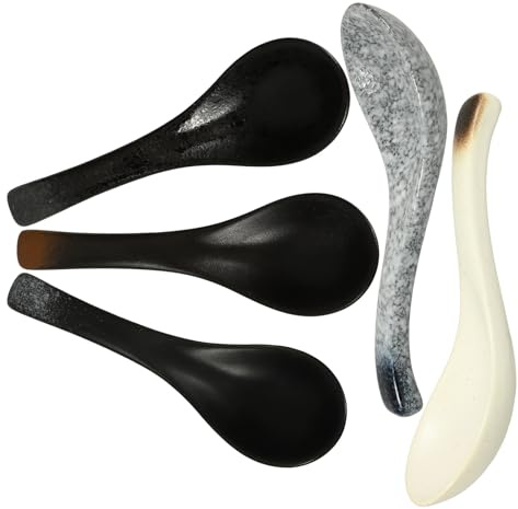 JEWEDECO 5 Cucharas de Sopa Chinas de Cerámica Fáciles de Limpiar y Portátiles Diseño Japonés Estético para Menaje de Cocina y Servir