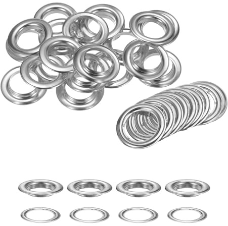 Trimming Shop Ösenringe mit Unterlegscheiben, Ösen für Planen, Lederhandwerk, Reparatur, runde Ösenringe zum Selbermachen, Leinwandhalterung, Vinyl-Banner, Silber, 100 Stück