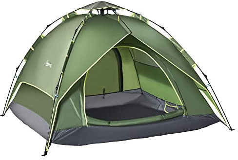 Outsunny Campingzelt für 3 Personen Leicht Stabil Kuppelzelt mit Eingang | Packtasche, Bodenplane, Familienzelt, 1000mm Wassersäule, Zelt für Camping Reise Trekking Garten