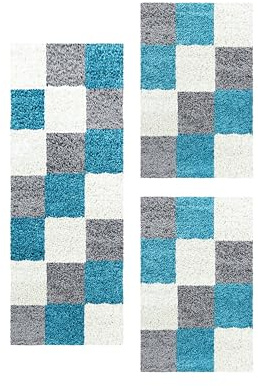 HomebyHome Bettumrandung Schlafzimmer 3 teilig Teppich Türkis - Waschbarer Bettumrandung Teppich Läufer Set Extra Flauschig Bettvorleger Schlafzimmer Bettset:2 St. 60x110 cm | 1 St. 80x250 cm