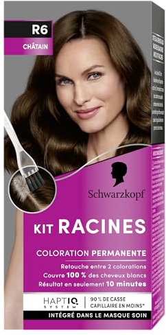 Schwarzkopf Kit Roots for Hair Chestnut Brown R6 Permanent Hair Colour Enriched with Nourishing Oil, Retouching the Roots Between 2 Hair Dyes, 1 Piece (1 Piece)