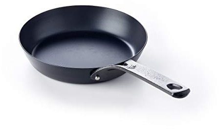 BK Black Steel Pre-Seasoned 20 cm Carbon Steel Frying Pan Skillet, Suitable for Induction, Oven & Broiler Safe up to 350C, Durable and Professional, Black