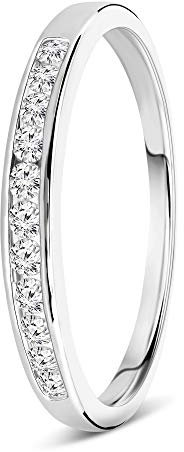 Miore Anello Donna Eternity Fede con Diamanti taglio Brillante Ct. 0.20 in Oro Bianco 9 Kt 375