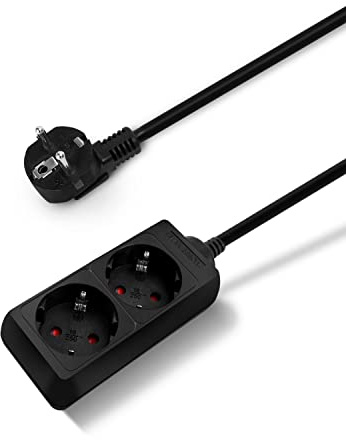Aigostar Regleta alargador de 2 enchufes con Cable de 1，5 Metros Color Negro