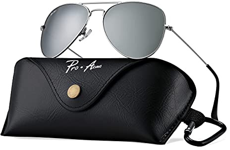 Pro Acme Classic Polarized Aviator Sunglasses for Women Men, Driving Sun Glasses Polarized Lens Lightweight Metal Pilot Frame UV400 Protection (Silver | Silver Mirrored Lens | With Logo)