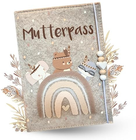 Cozy Racoon Funda para pasaporte de madre de fieltro, fabricada en Alemania, con bolsillos interiores para tarjeta de seguro e imágenes ultrasónicas, regalo personalizado para embarazadas, Osos del