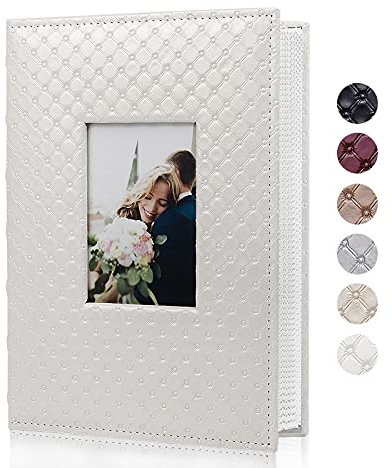RECUTMS Kleines Fotoalbum, 10 x 15 cm, Papier-Kern, Innenseite, Fotoalbum, Kunstleder-Einband, 300 Fotohüllen, für Jungen und Mädchen, Familienfotobuch, Notizschlitz, Hochzeitsalbum (weiß)