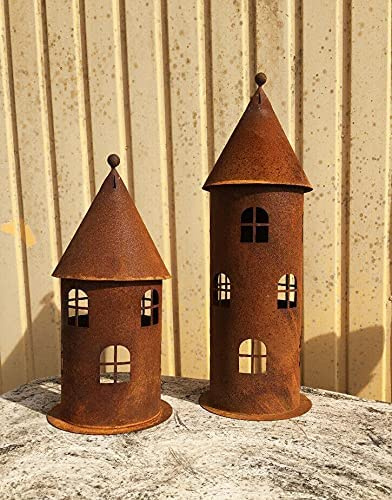 Turm 58cm hoch Windlicht Teelicht Vogelhaus Futterstation Edelrost (groß)