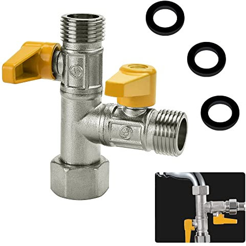 WENRERO G1/2 T-Adapter Adapterventil Messing Umstellventil G 1/2 Duscharm Umschaltventil 3 Wege Umschaltventil Dusche Adapter mit 3 Stück Unterlegscheibe für Küche, Badezimmer