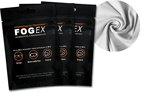 FOGEX | Trockenes Antibeschlag Mikrofasertuch für z.B. Motorradbrillen, Sportbrillen, Visiere, Brillen, Sonnenbrillen (auch verspiegelt oder entspiegelte Gläser) | 3er Set