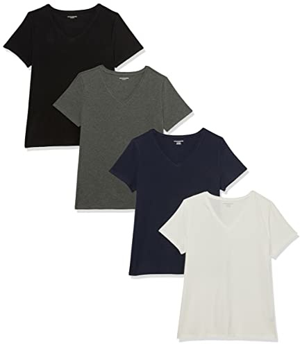 Amazon Essentials Women's Regular-Fit Short-Sleeve V-Neck T-Shirt, Multipacks