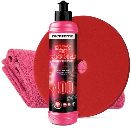 Auto Politur Bundle Cut Deluxe| Menzerna Lady Line - Heavy Cut Compound 400 250ml + 1x menzerna Polierpad 150mm + 1x detailmate Mikrofaser Poliertuch 550GSM | Lady Edition Set Hochglanzpolitur