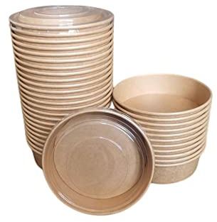 LESIBAG Lot de 15 bols jetables en papier de 473,6 g – Saladiers jetables avec couvercle pour aliments chauds et froids (473,6 g)