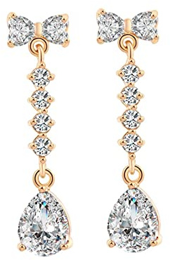 Beydodo Boucle d Oreille Femme Pendante, Boucle Doreille Mariage Femme Plaque Or Pendentif Nœud Papillon Goutte D'Eau Zirconium