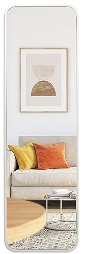 EXYGLO Grand Miroir Mural avec Cadre Blanc 35.4x118.8 cm, Miroir Mural Rectangulaire en Verre Anti-Explosion pour Chambre Salon Studio Couloir Entrée