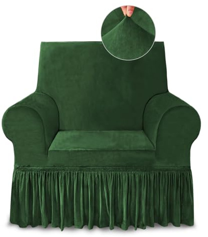 NICEEC Armchair Cover Super Soft 1-Piece Green Armchair Slipcover Stretch Universal Spandex Couch Covers for Living Room Easy Fit Washable Furniture Sofa Protector with Skirt