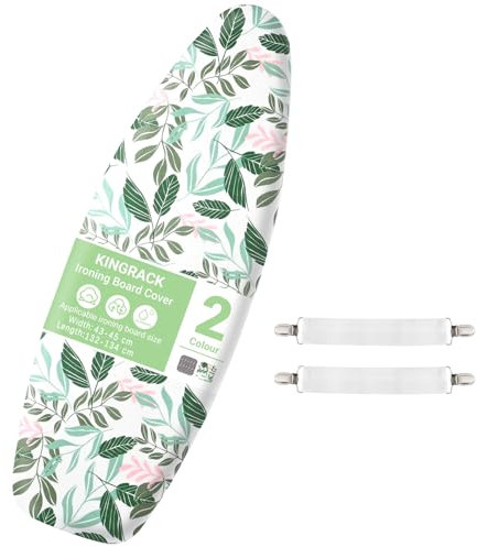 KINGRACK Ironing Board Cover with Extra Thick 7mm Padding, 100% Cotton Covers Easy-Fit for Protecting Ironing Board Size Up to 134 x 45 cm - Green