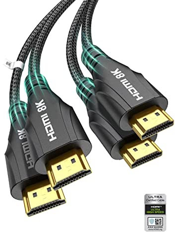 Cratree HDMI Kabel 1meter 2 Stück 8K - Zertifiziertes Ultra High Speed HDMI Kabel,48Gbps,8K 60Hz,4K 120Hz,Geflochten,eARC - Kompatibel für HDTV,PS5,PS4,Blu-ray