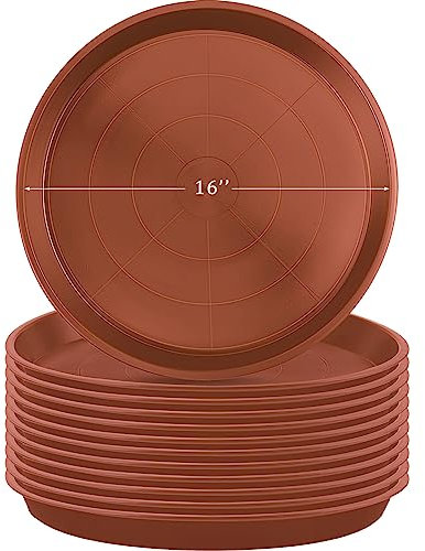 Eccliy 12 Stück Kunststoff-Pflanzenuntersetzer, rund, große Blumentopf-Untersetzer, robuste Pflanzgefäße, Wasserschalen, dicke Pflanzentropfuntersetzer für drinnen und draußen (rot, 40,6 cm)